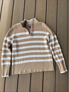 Lands End cotton striped quarter zip sweater size medium